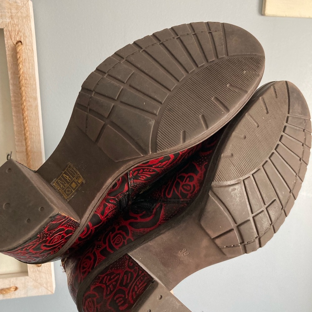 The Pyramid Collection Red and Black Embroidered Ankle Boots - Picture 4 of 5